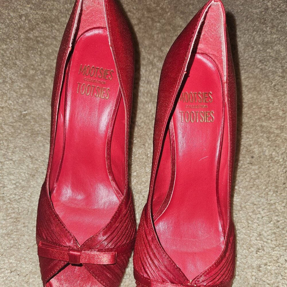 Red Burgundy Satin Heels